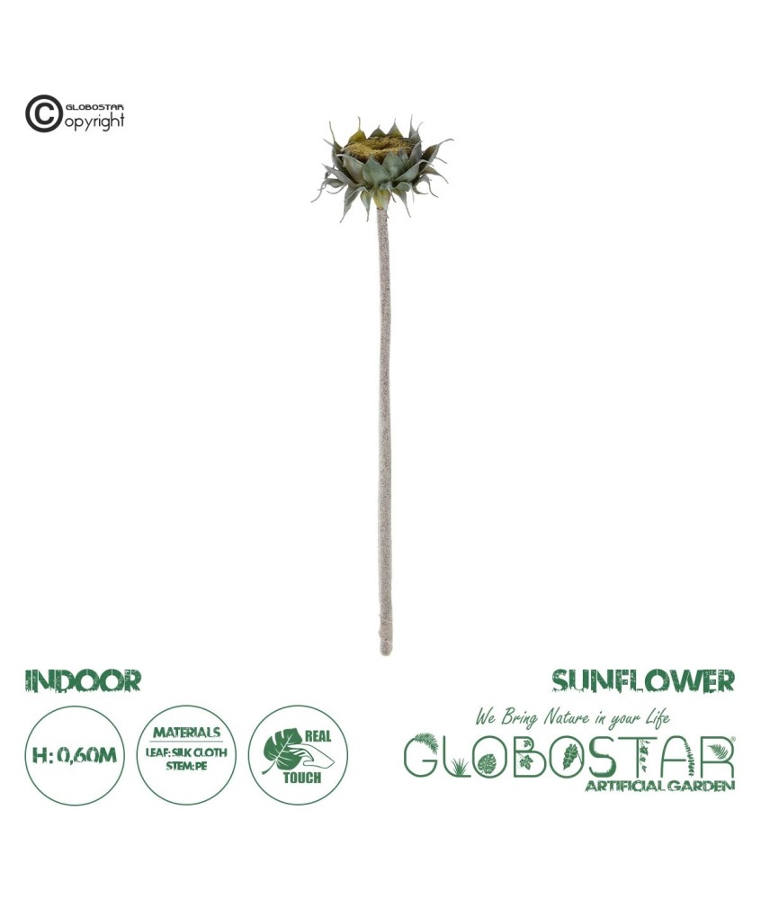 GloboStar® Artificial Garden GREEN SUNFLOWER BRANCH 21378 Τεχνητό Διακοσμητικό Κλαδί Ηλιοτρόπιο Πράσινο Y60cm